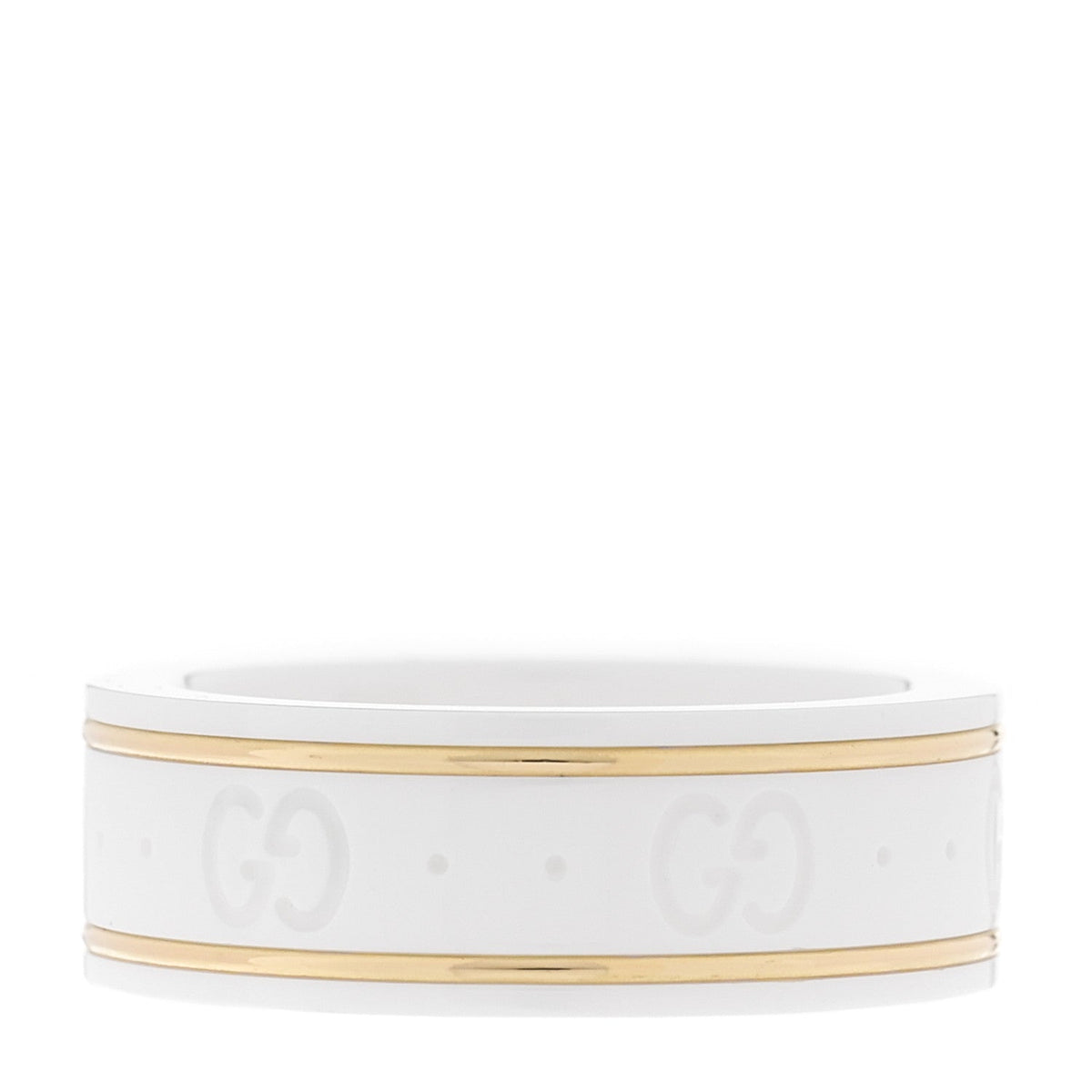 18K Yellow Gold Ceramic Icon Band Ring 53 6.25 White