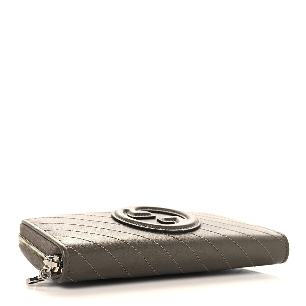 Sakai Be Green Calfskin Diagonal Stitched Blondie Zip Wallet Cuir