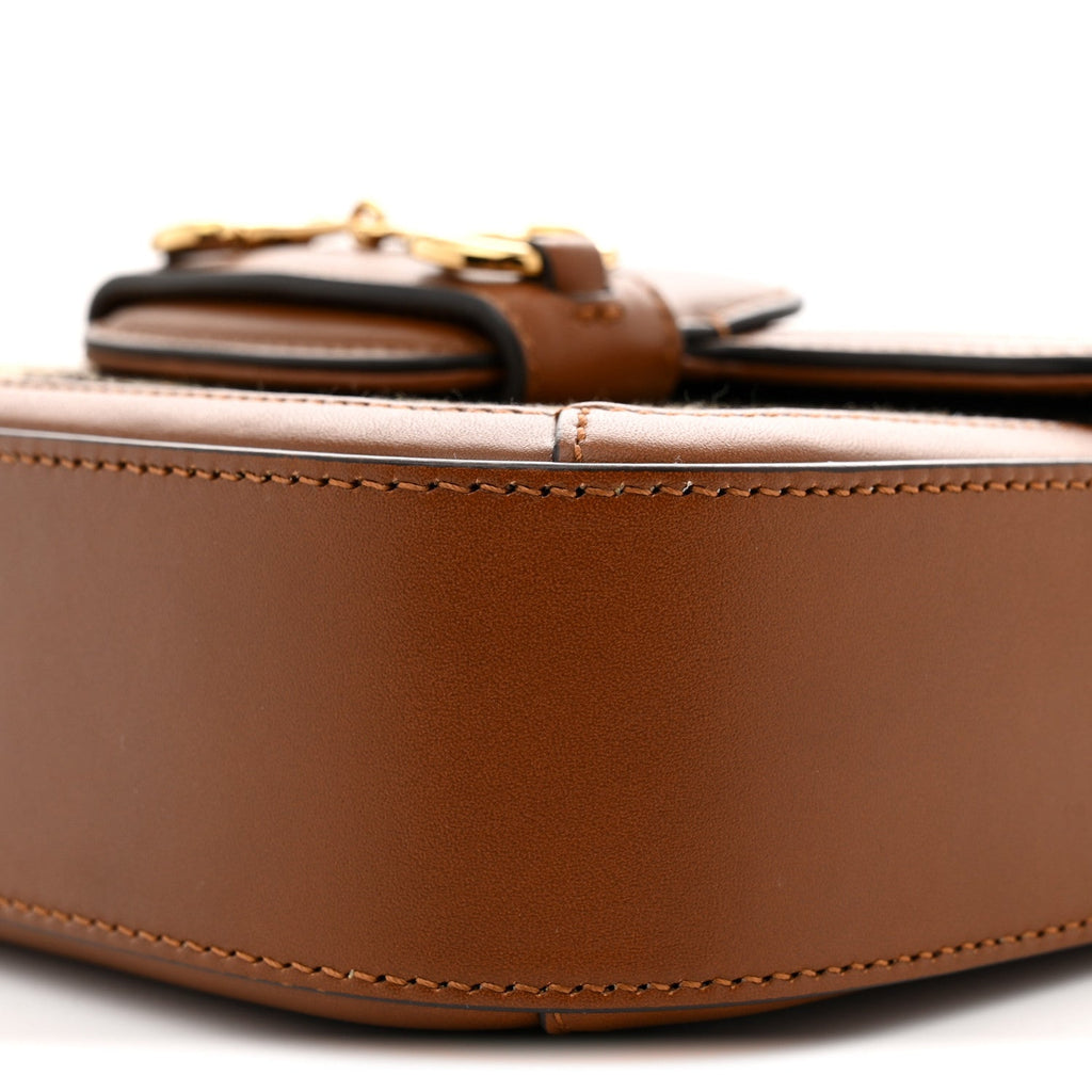 New Canvas Charisma Calfskin Crystal GG Monogram Mini Horsebit 1955 Shoulder Bag Camel Ebony