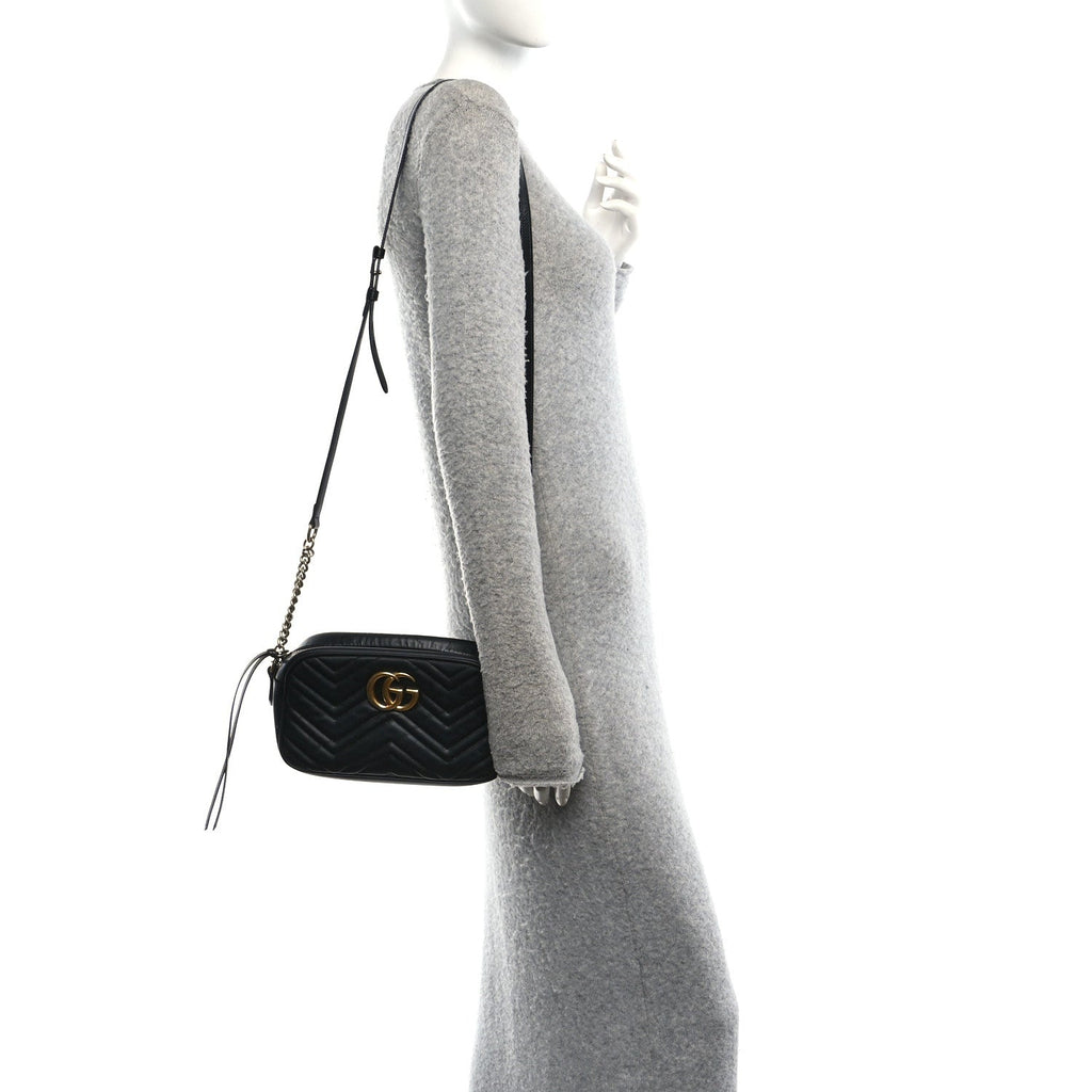 Calfskin Matelasse Small GG Marmont Chain Shoulder Bag Black