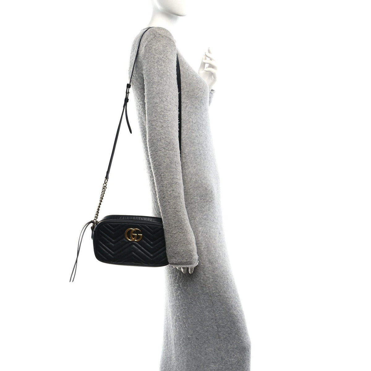 Calfskin Matelasse Small GG Marmont Chain Shoulder Bag Black
