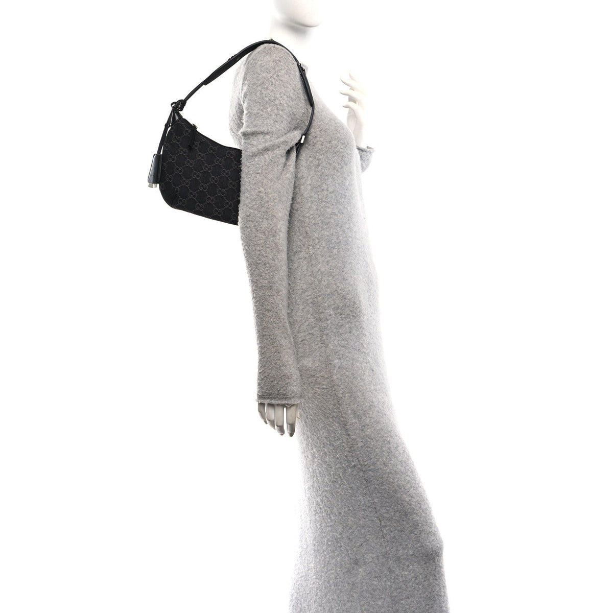 Jacquard Black Denim GG Monogram Horsebit Slim Small Shoulder Bag Black Grey