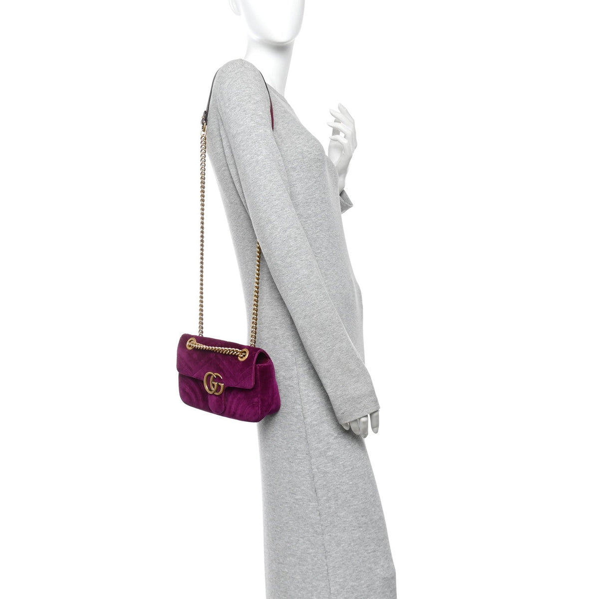 Velvet Matelasse Mini GG Marmont Shoulder Bag Fuchsia Violet Cyclamen