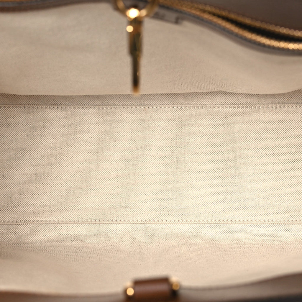 GG Supreme Monogram Azalea Calfskin Small Retro Interlocking G Tote Bag Beige Ebony Brown Sugar