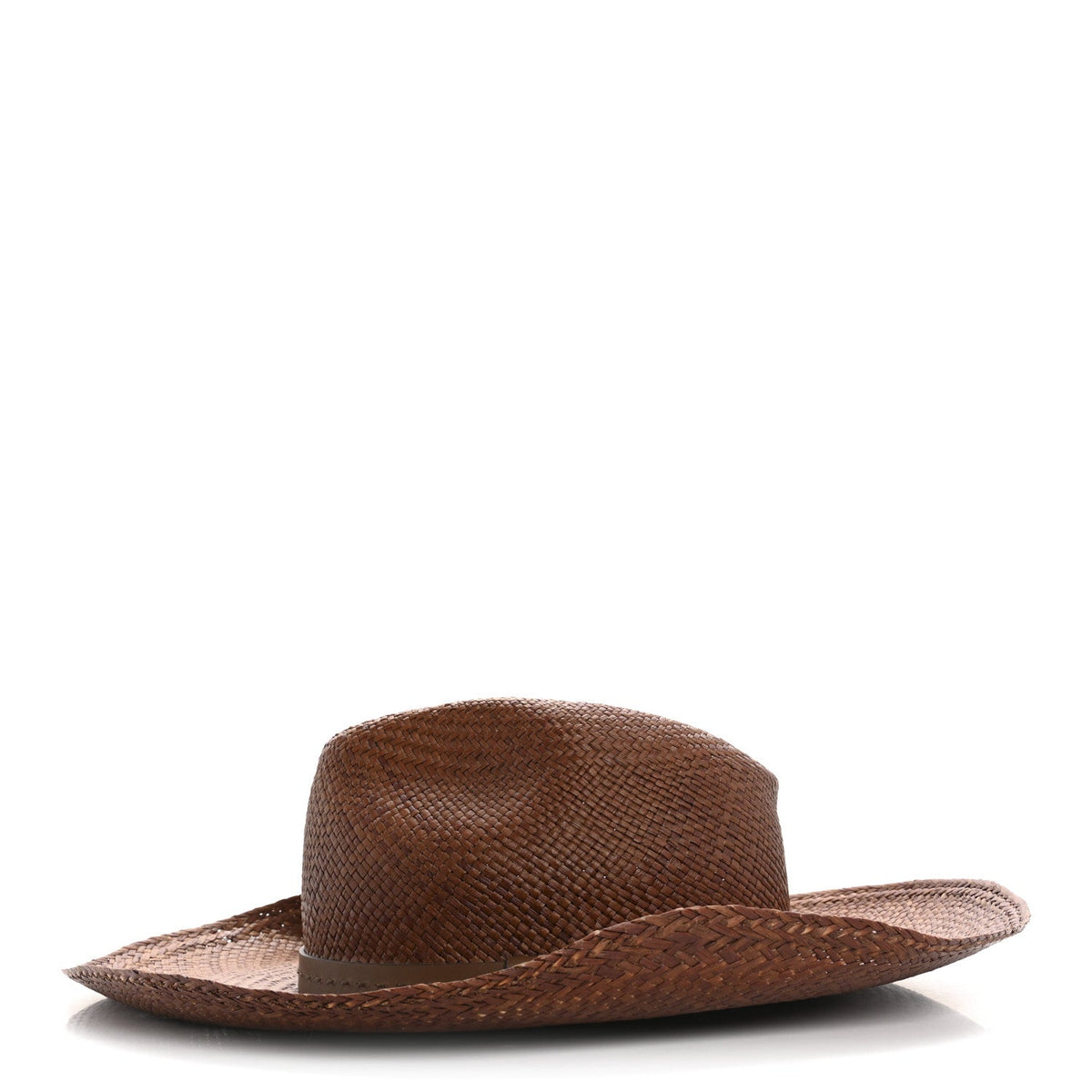 Straw Calfskin Wide Brim Hat M Brown