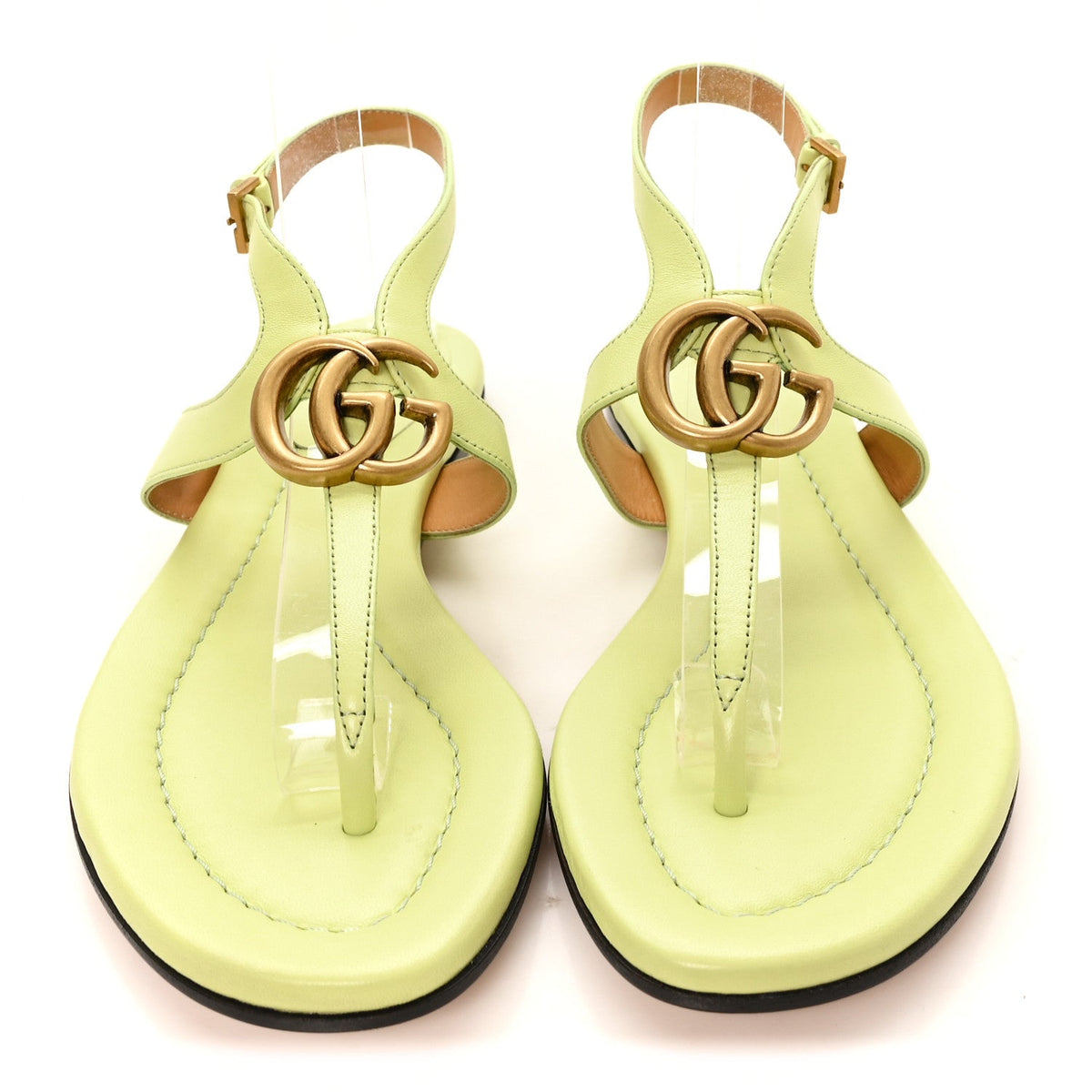 Calfskin Double G Thong Flat Sandals 36.5 Pistachio Green