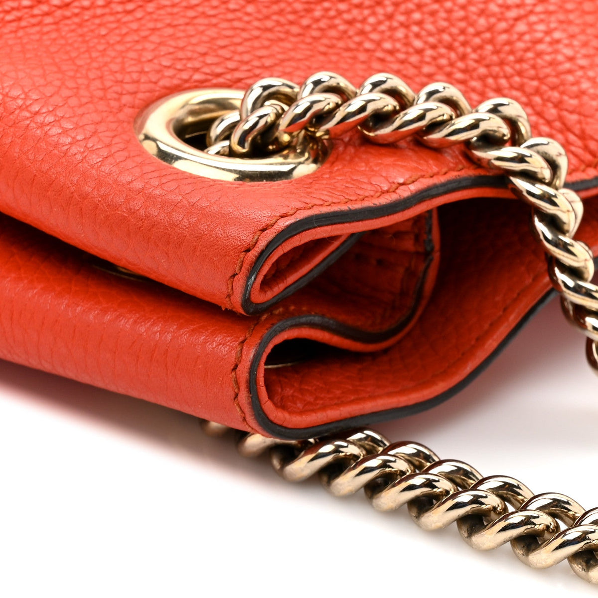 Pebbled Calfskin Medium Soho Chain Shoulder Bag Sun Orange
