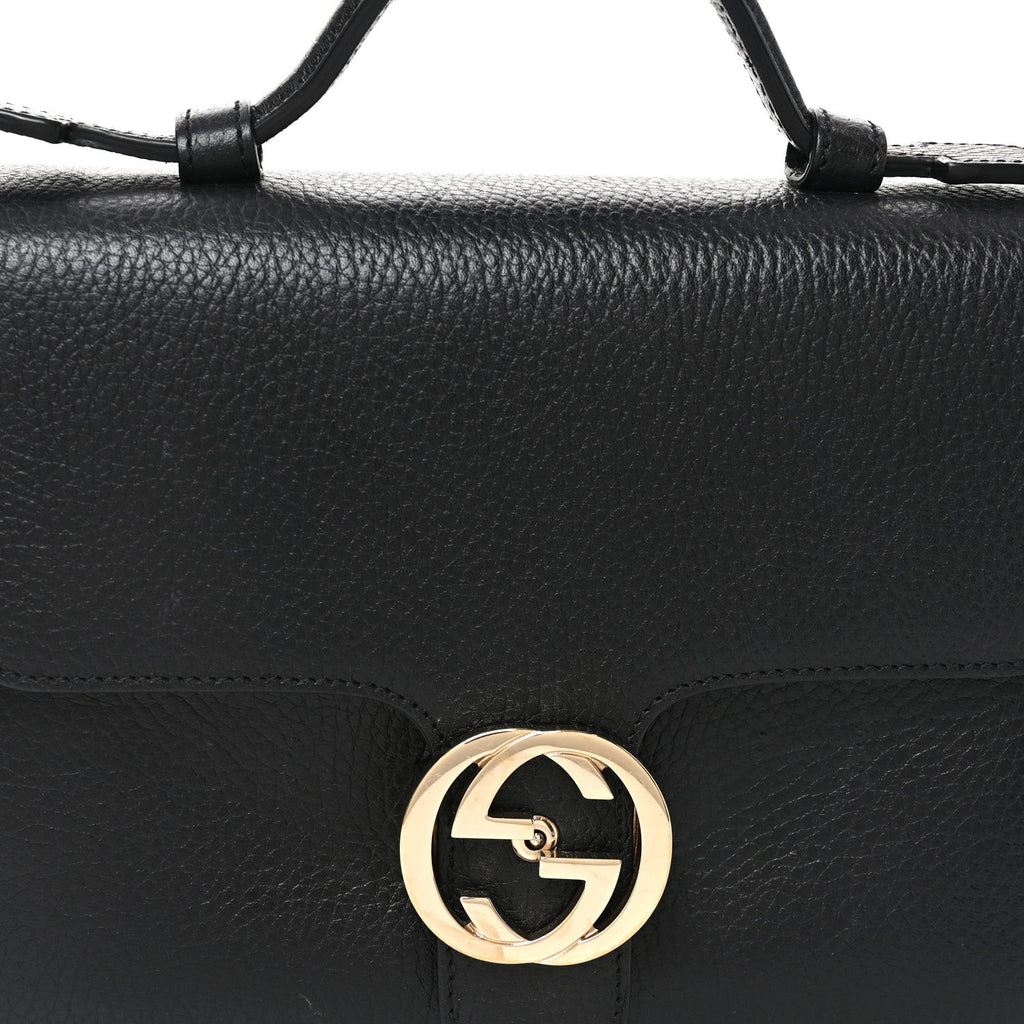 Dollar Calfskin Interlocking G Top Handle Shoulder Bag Black