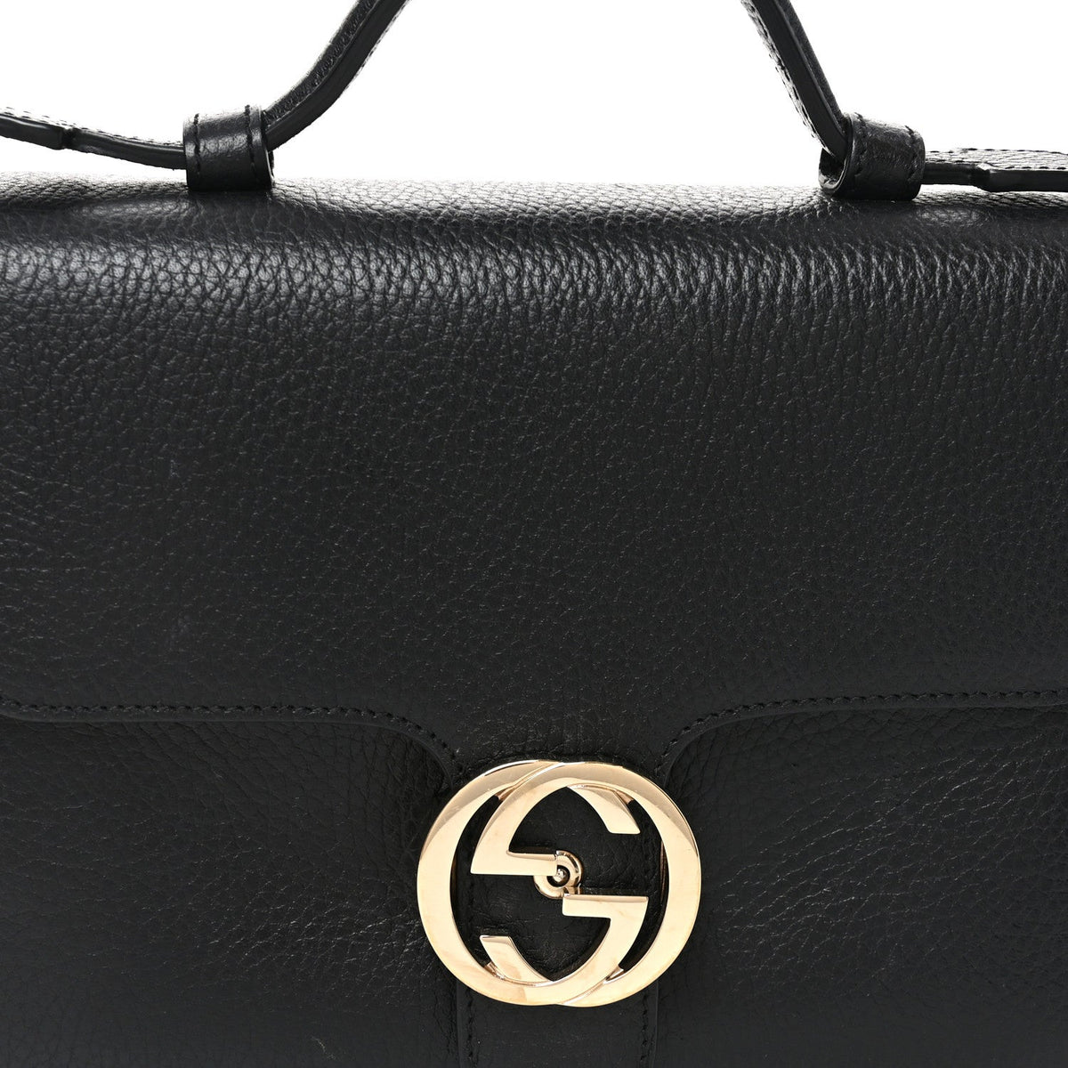 Dollar Calfskin Interlocking G Top Handle Shoulder Bag Black