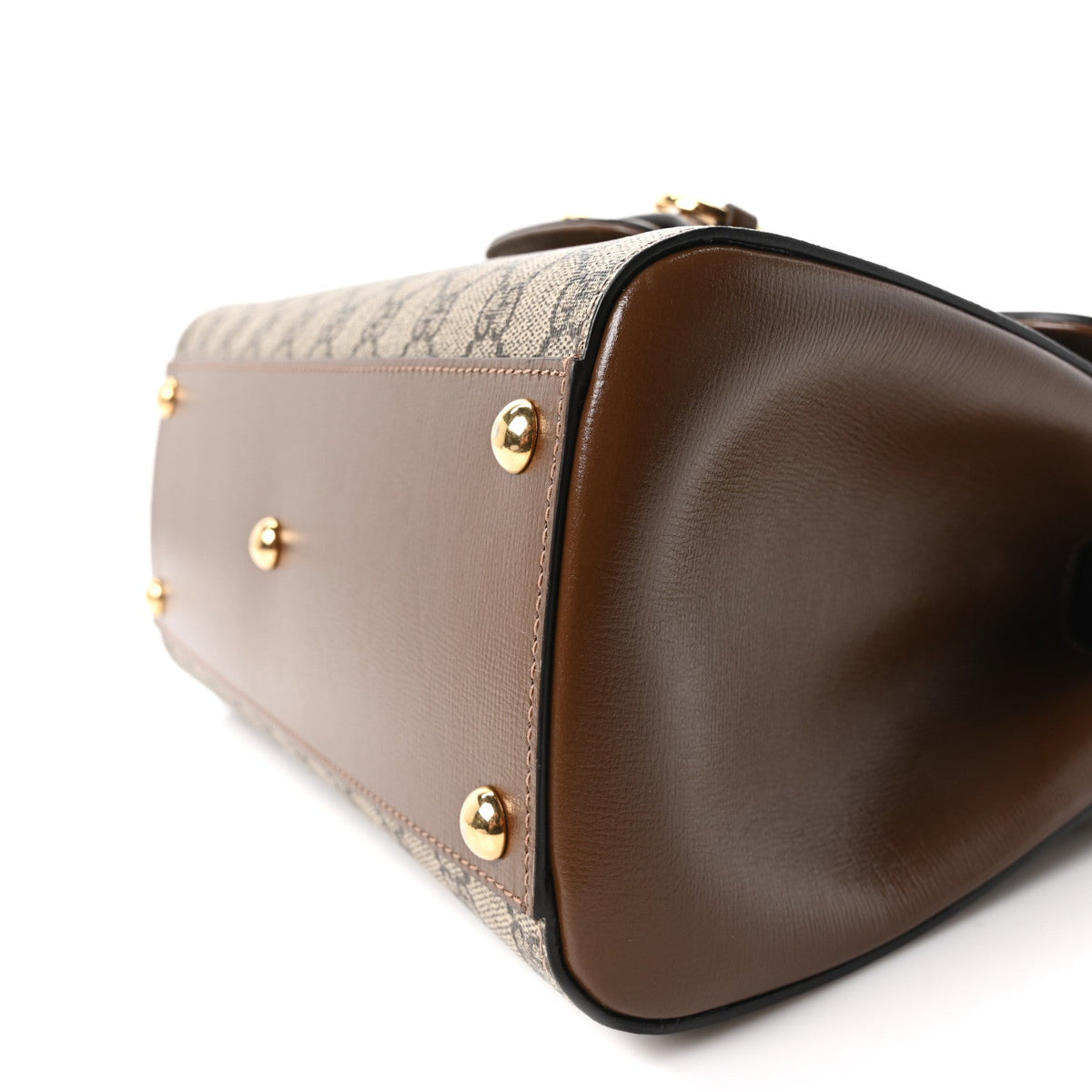 GG Supreme Monogram Calfskin Medium Horsebit 1955 Top Handle Bag Beige Ebony Brown Sugar