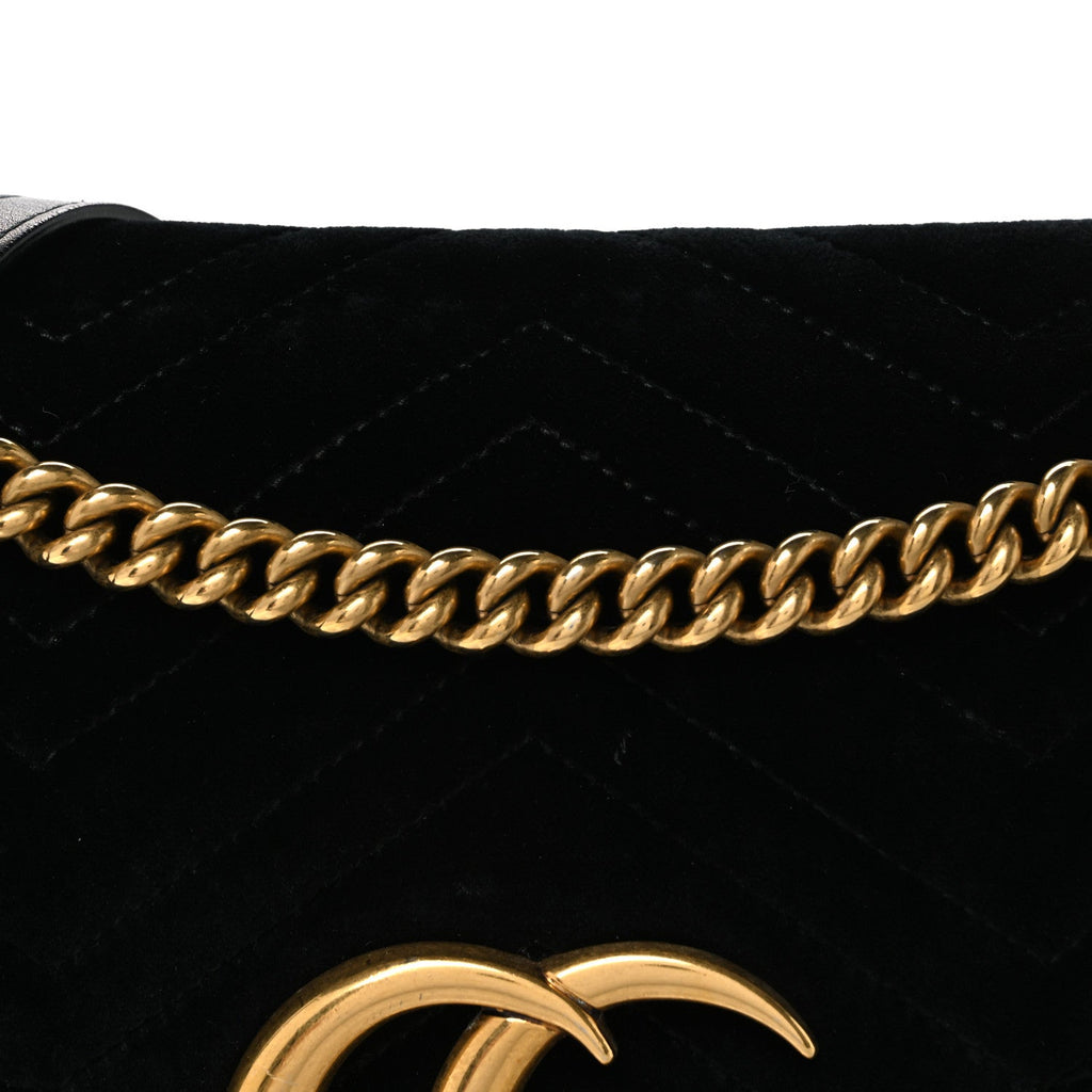 Velvet Matelasse Medium GG Marmont Shoulder Bag Black