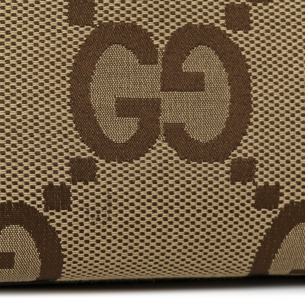 Monogram Jumbo GG Textured Dollar Calfskin Web Small Tote Bag Camel Ebony New Acero