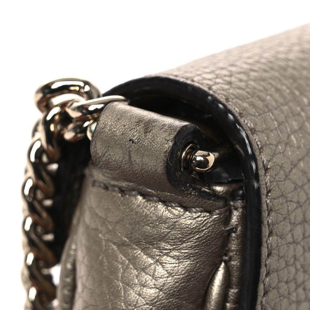Metallic Pebbled Calfskin Medium Soho Flap Crossbody Golden Beige