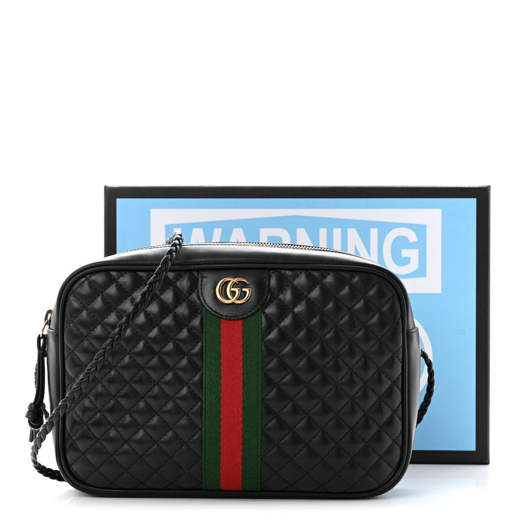 Calfskin Web Trapuntata Small GG Shoulder Bag Black