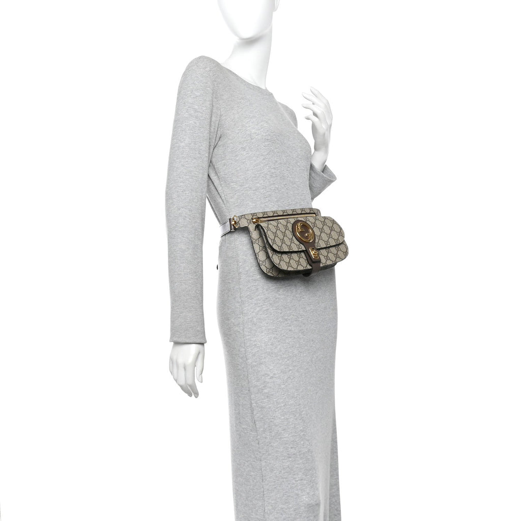 GG Supreme Monogram Textured Dollar Calfskin Blondie Belt Bag Beige Ebony New Acero