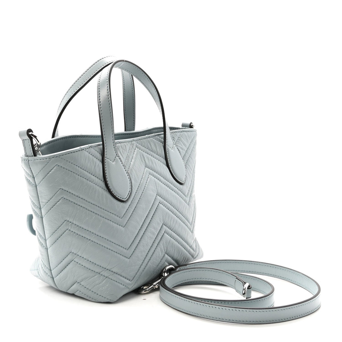 Nappa Chevron Matelasse Small GG Marmont Tote Bag Icy Blue