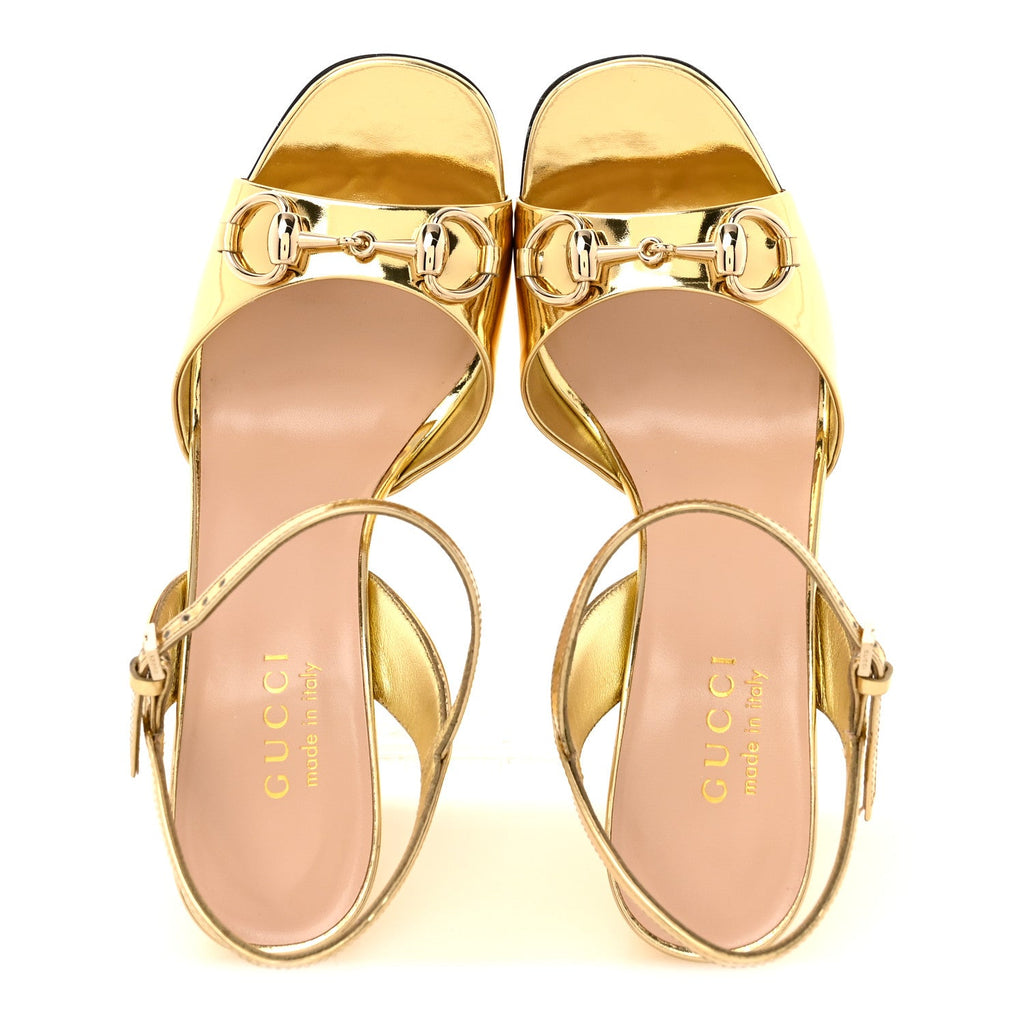 Metallic Nappa Horsebit Cross Strap 95mm Sandals 36.5 Gold