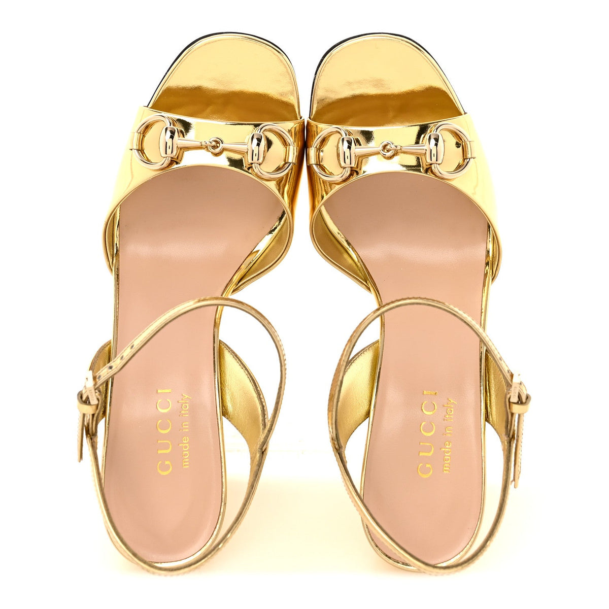 Metallic Nappa Horsebit Cross Strap 95mm Sandals 36.5 Gold