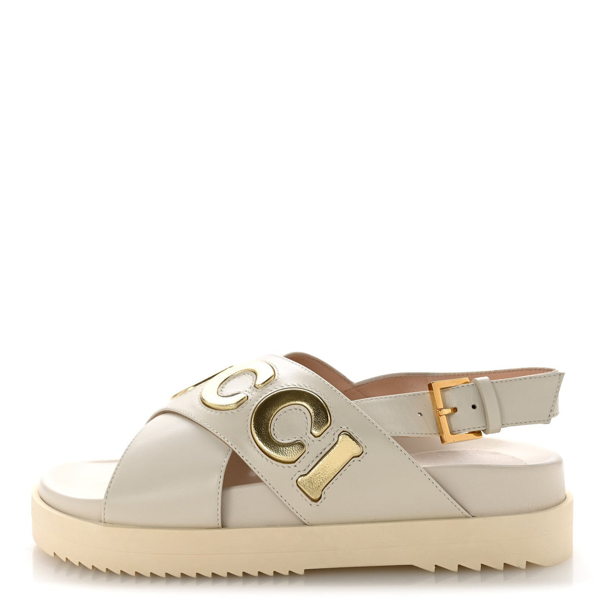 Calfskin Elizabeth Nappa Charlotte Logo Slingback Sandals 35 Mystic White Platino