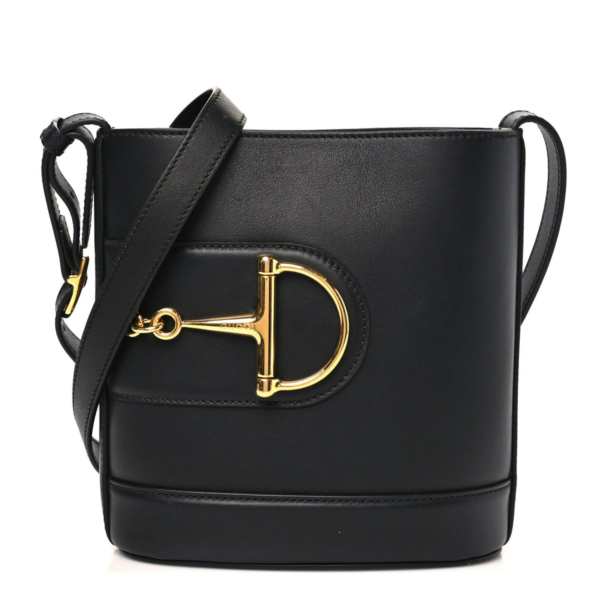 Arabella Calfskin Horsebit 73 Medium Bucket Bag Black