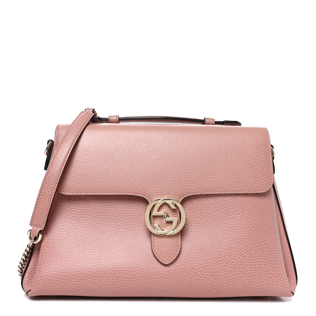 Dollar Calfskin Medium Interlocking G Top Handle Shoulder Bag Soft Pink