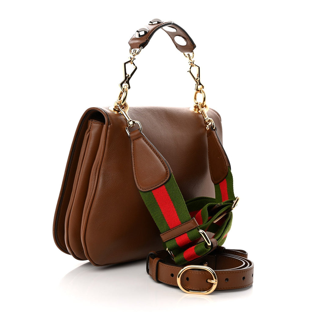 Roxy Calfskin Web Medium Blondie Shoulder Flap Bag Cuir