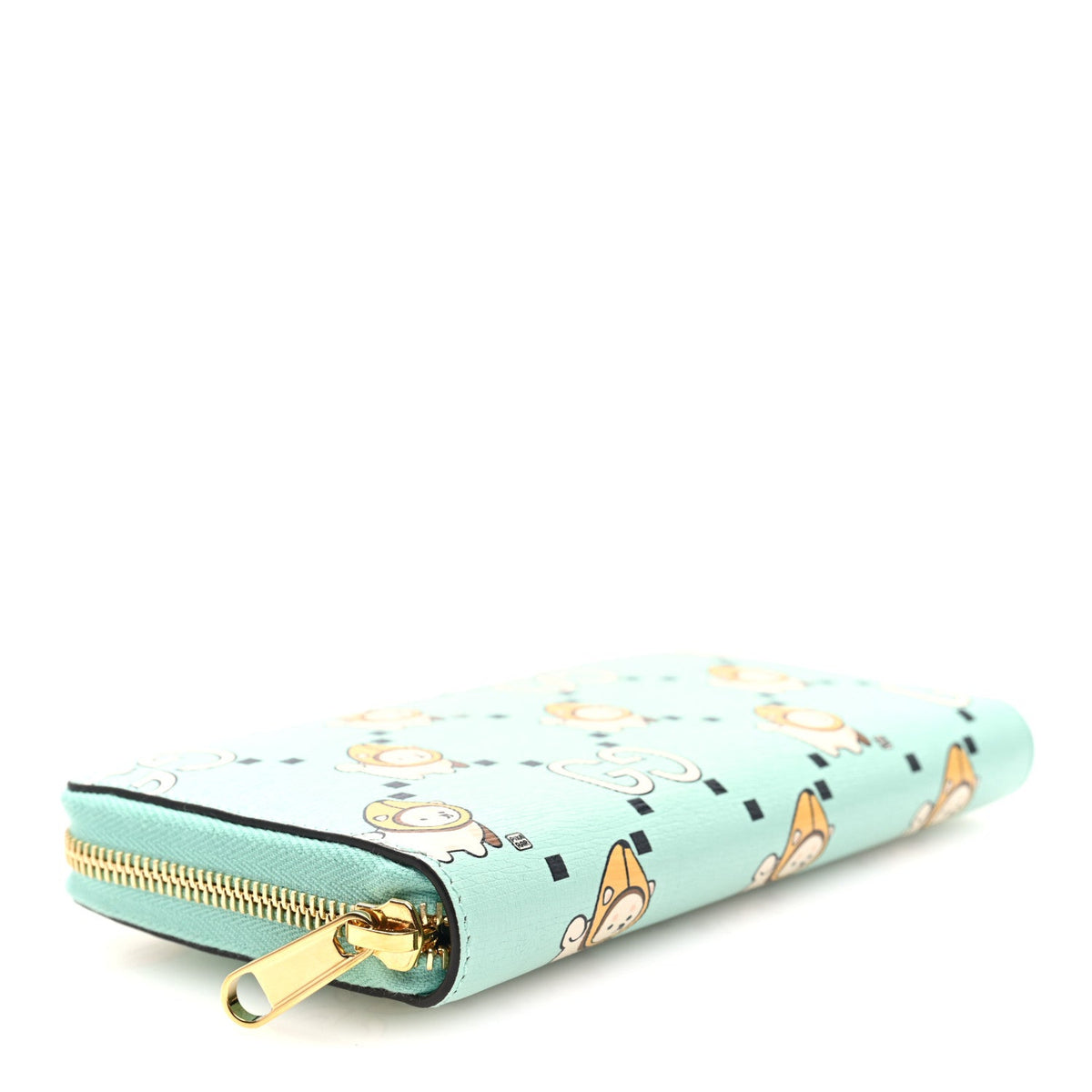 X PIKARAR Textured Dollar Calfskin Animal Print Zip Around Wallet Green