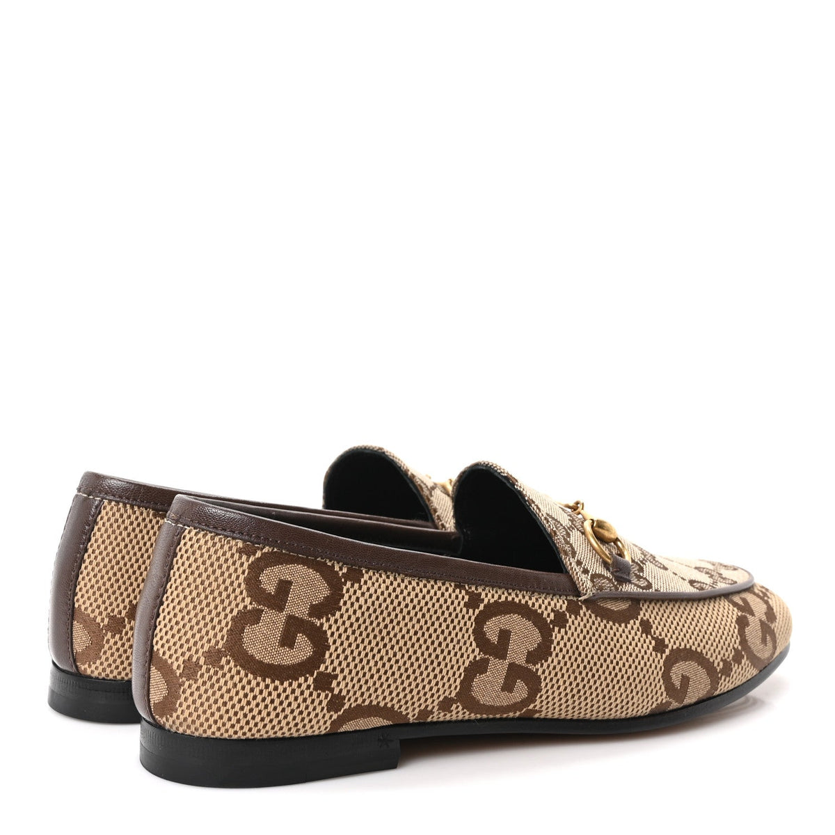 Monogram Jumbo GG Malaga Kid Horsebit Womens Jordaan Loafers 35.5 Beige Ebony New Acero