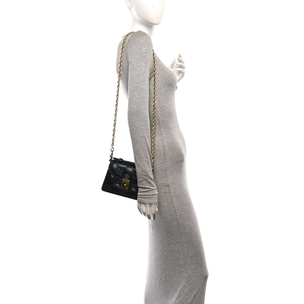 Calfskin GG Matelasse Mini Top Handle Shoulder Bag Black