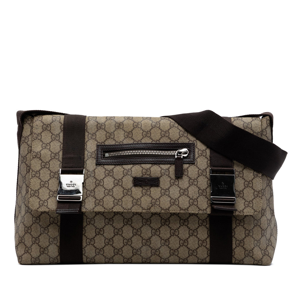 Double Buckle Messenger Bag GG Coated Canvas Large