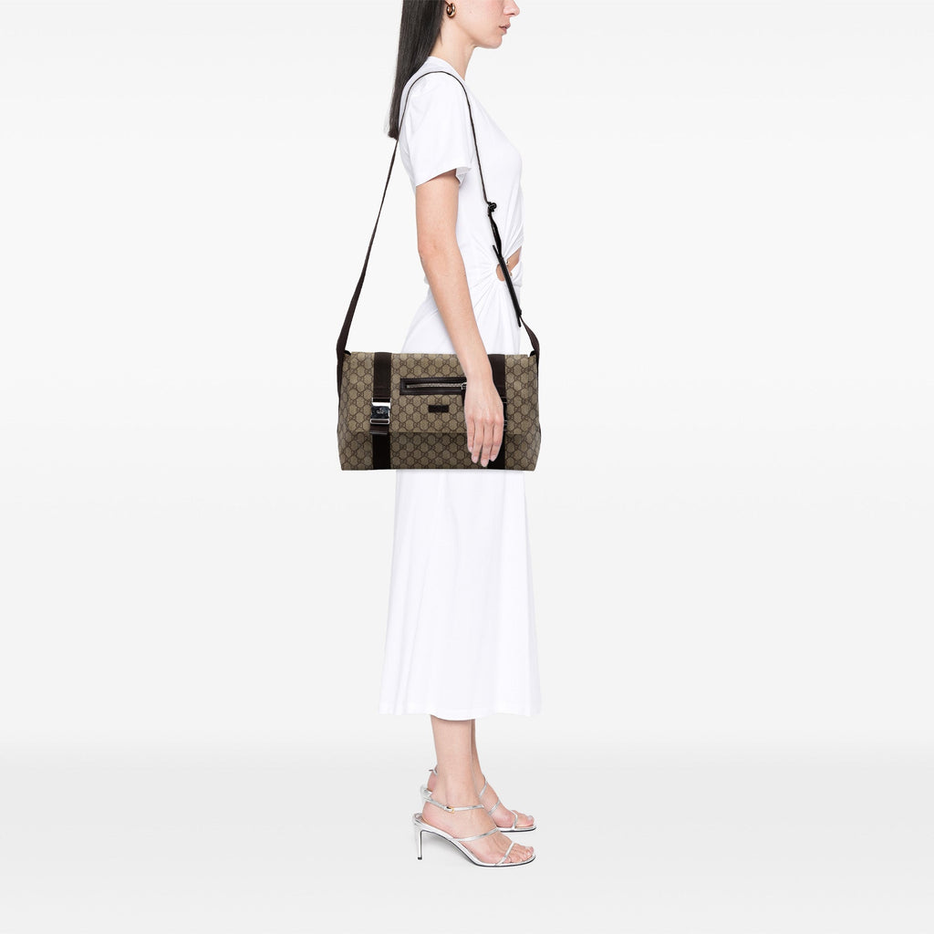 Double Buckle Messenger Bag GG Coated Canvas Large