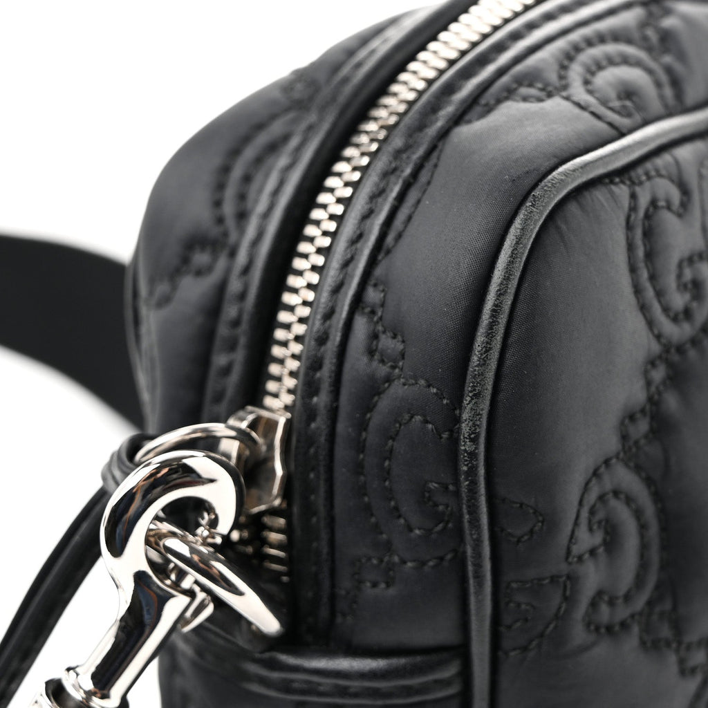 Nylon Calfskin Enamel GG Matelasse Shoulder Bag Black