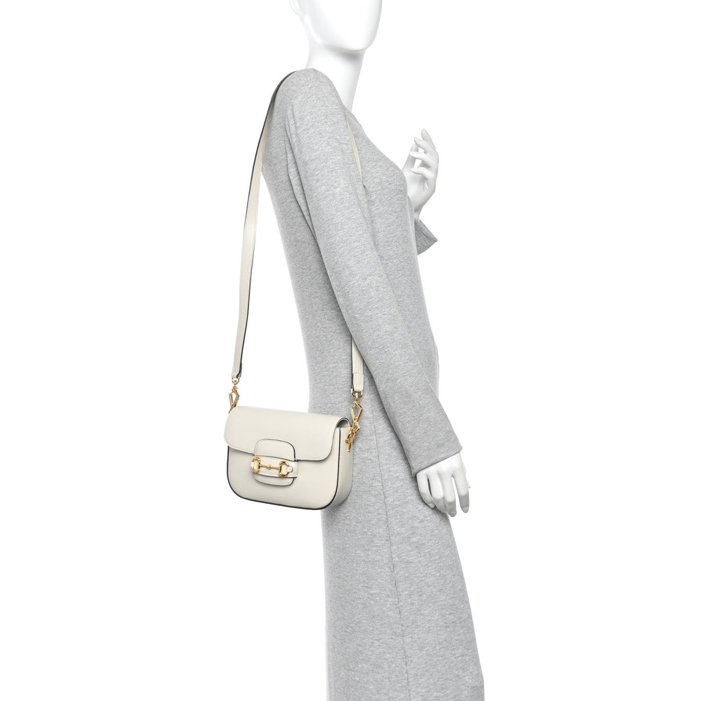 Azalea Calfskin Web Mini Horsebit 1955 Shoulder Bag Mystic White