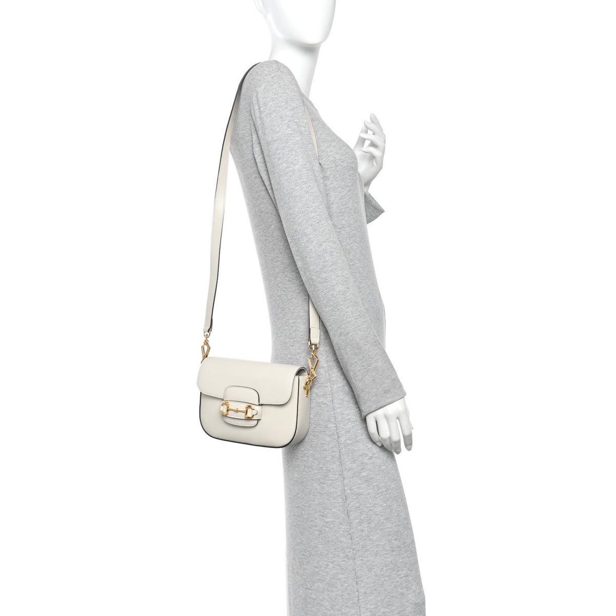 Azalea Calfskin Web Mini Horsebit 1955 Shoulder Bag Mystic White