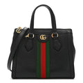 Textured Calfskin Web Small Ophidia Tote Bag Black