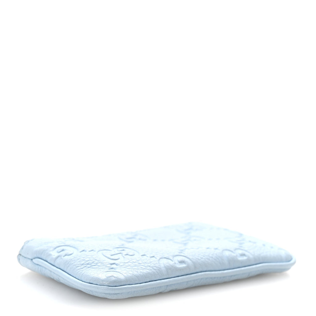 GG Grainy Calfskin Emblem Zip Key Case Light Blue