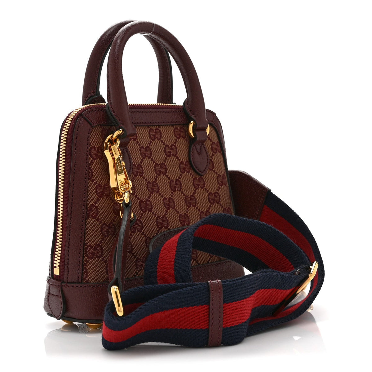 Monogram Textured Dollar Calfskin Mini Horsebit 1955 Top Handle Bag Sahara Rubino Chardonnay