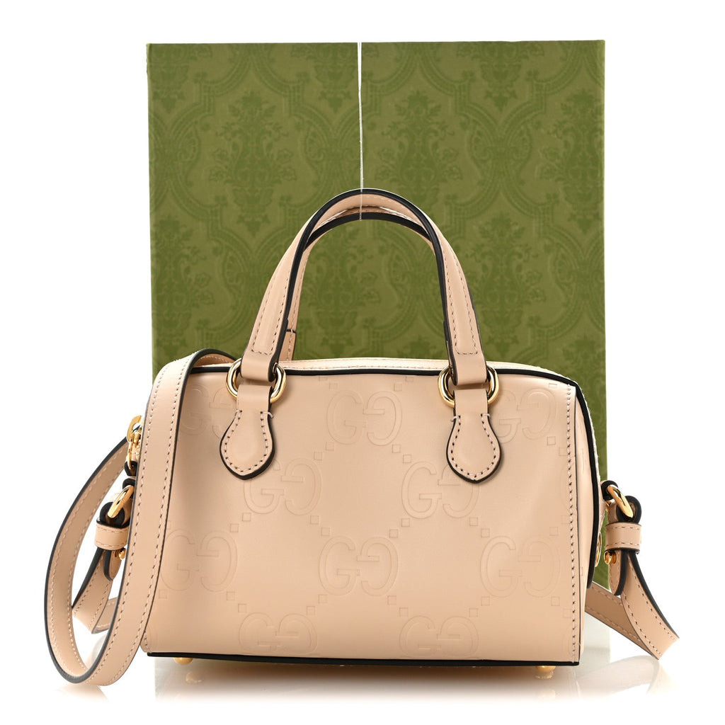 Gilbert Calfskin Jumbo GG Embossed Super Mini Top Handle Bowler Bag Beige