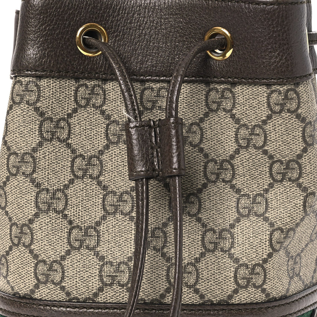 GG Supreme Monogram Web Mini Ophidia Bucket Bag Brown