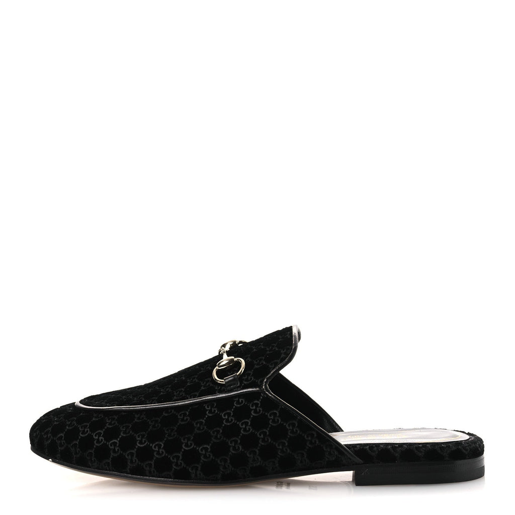 Velvet GG Monogram Womens Princetown Slippers 37.5 Black