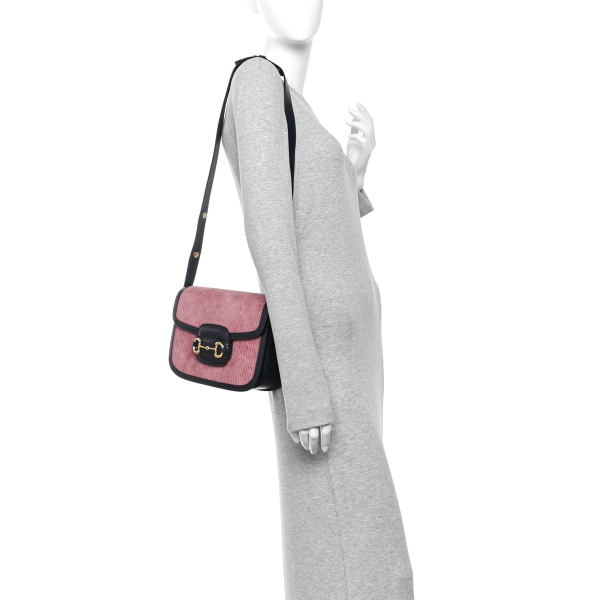 Lanzo Stretch Cord Azalea Calfskin Horsebit 1955 Shoulder Bag Lipstick Rose Blue