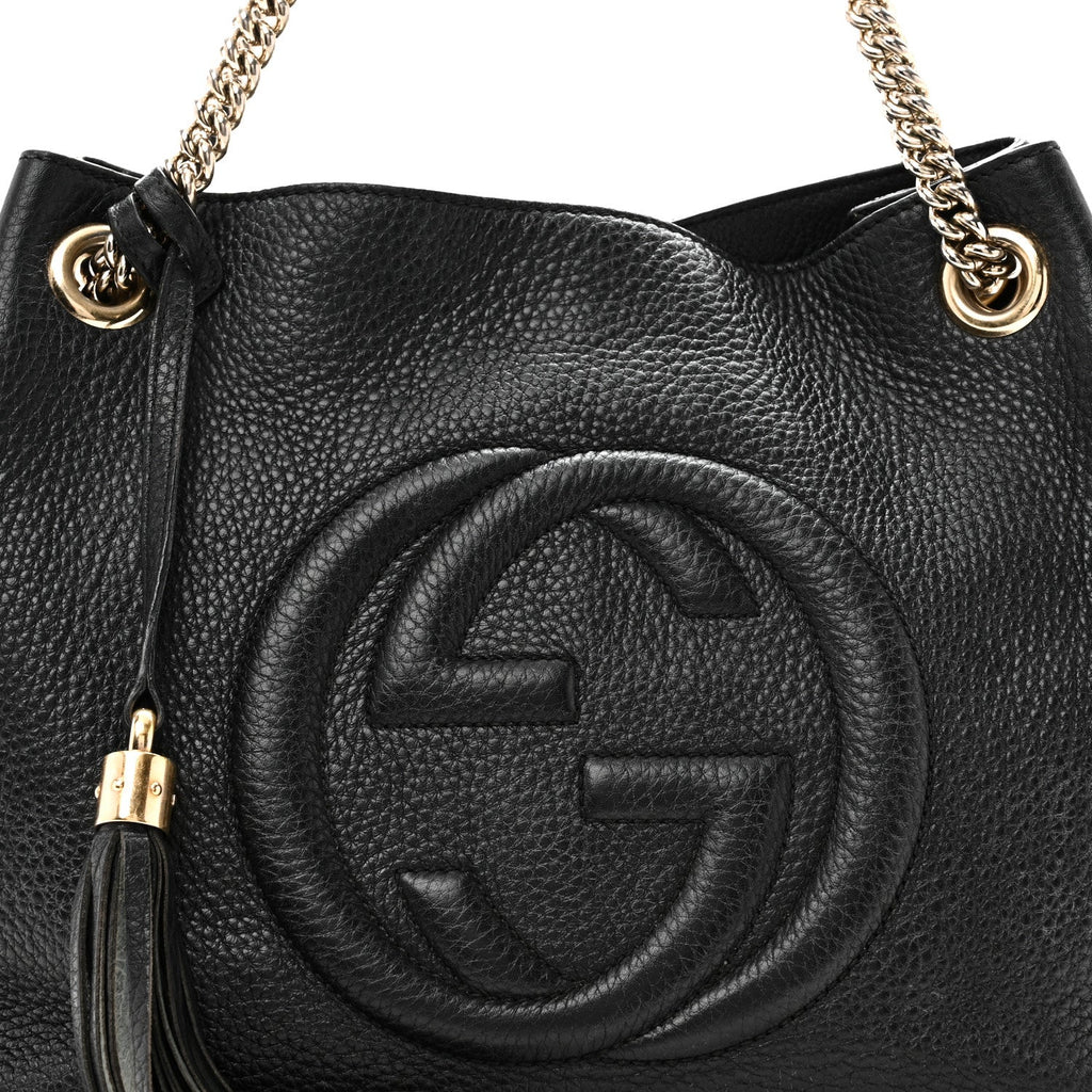 Pebbled Calfskin Medium Soho Chain Shoulder Bag Black