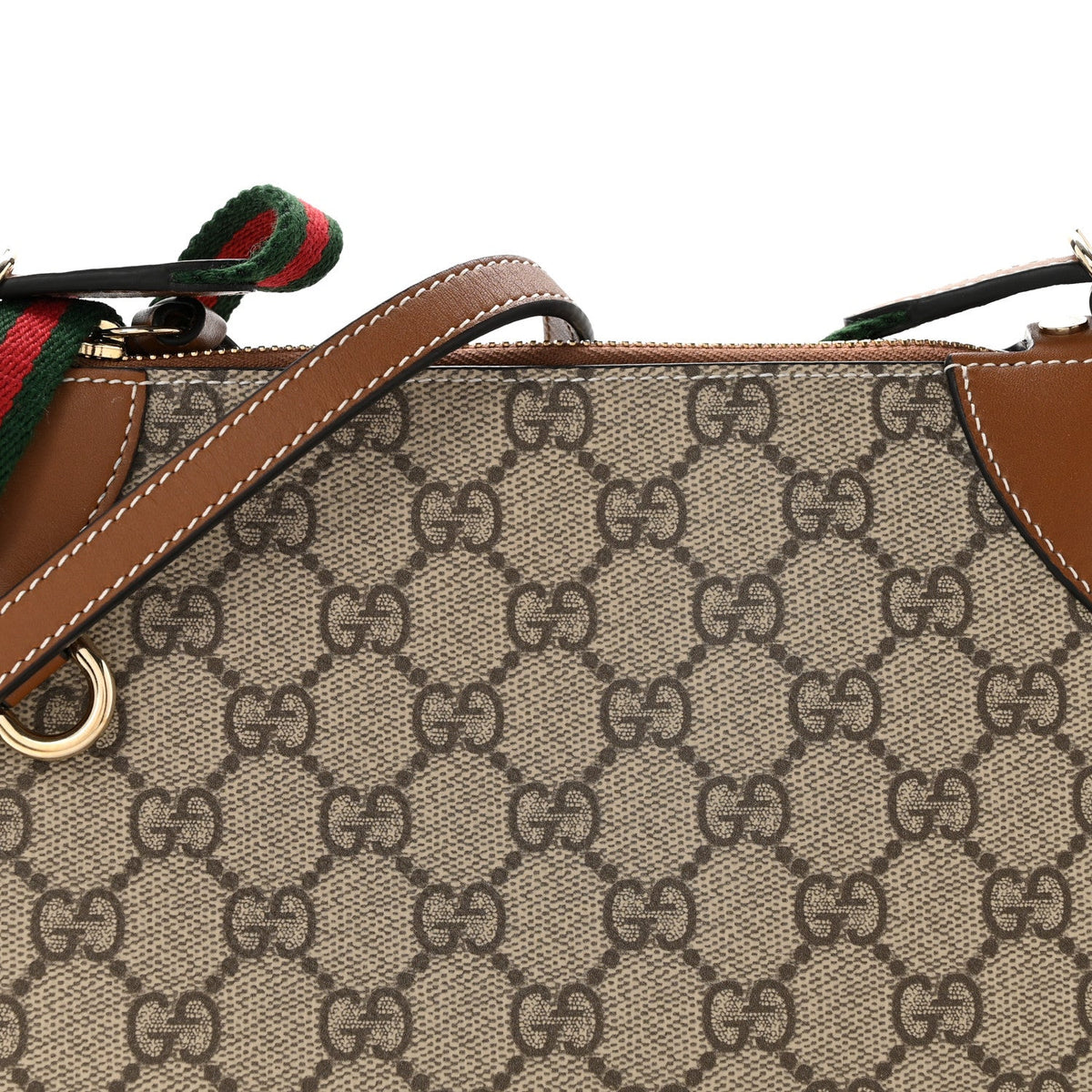 GG Supreme Monogram Textured Calfskin Small Emblem Shoulder Bag Beige Dark Brown