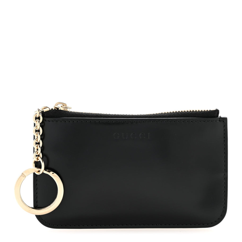 Patent Calfskin Bamboo Key Pouch Black