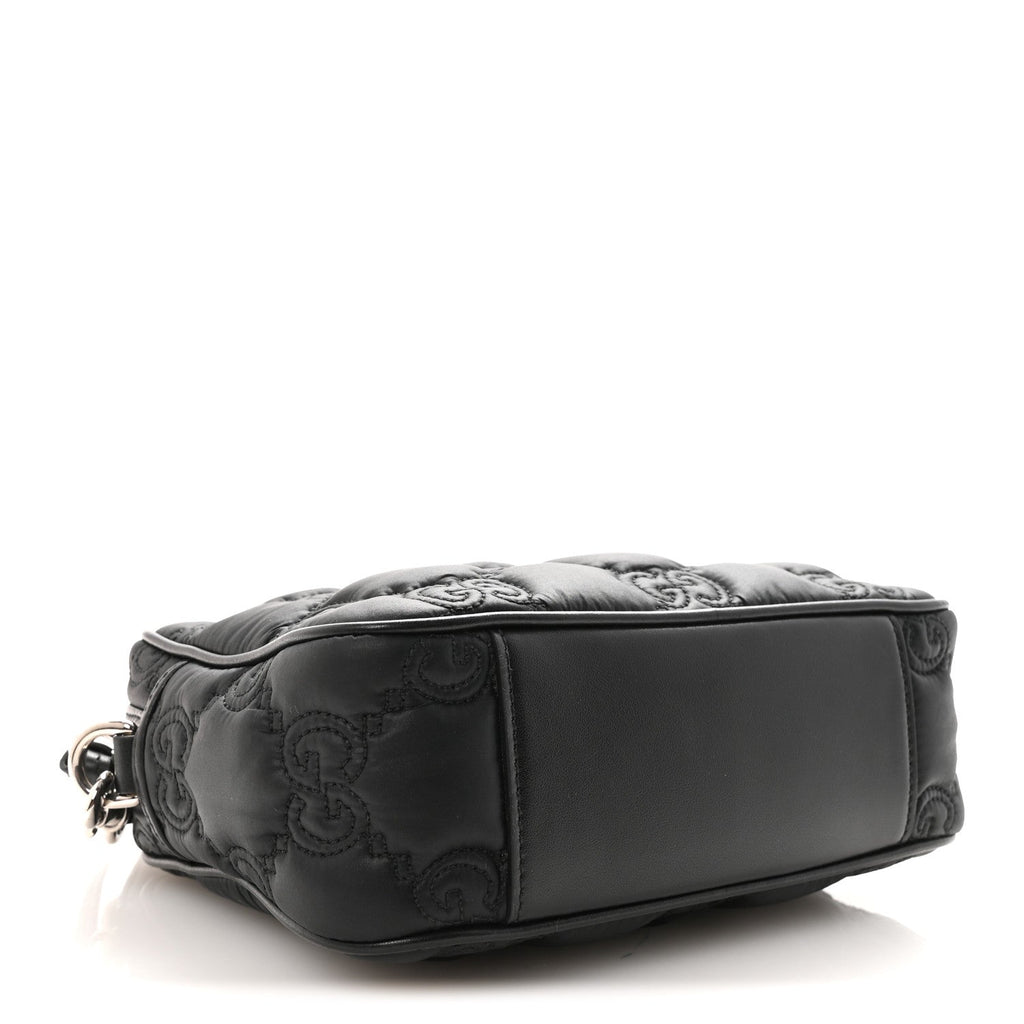 Nylon Calfskin Enamel GG Matelasse Shoulder Bag Black