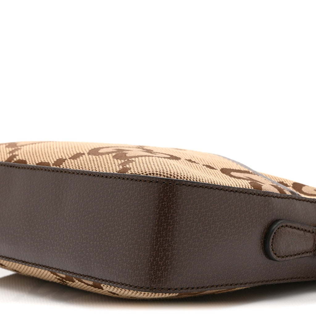 Monogram Jumbo GG Textured Dollar Calfskin Web Messenger Shoulder Bag Camel Ebony New Acero