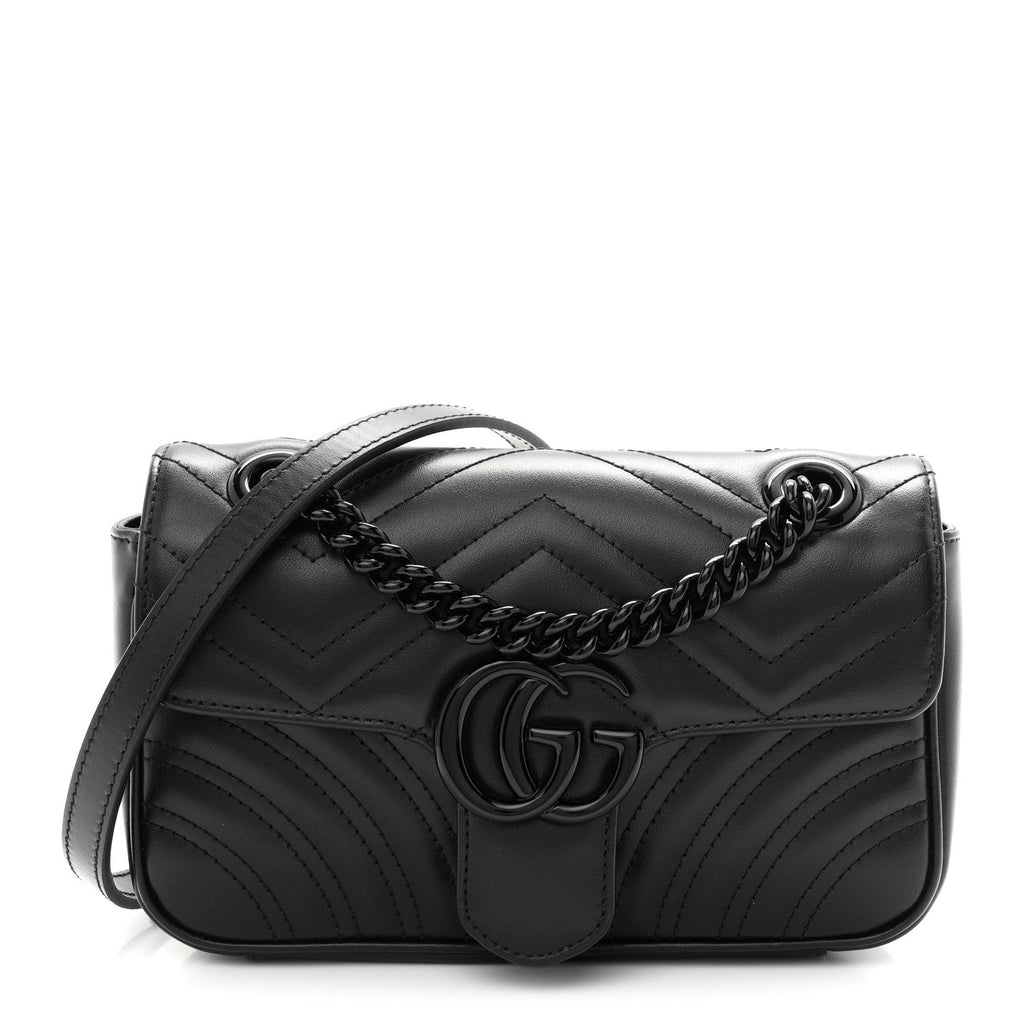 Calfskin Matelasse Monochrome Mini GG Marmont Shoulder Bag Black