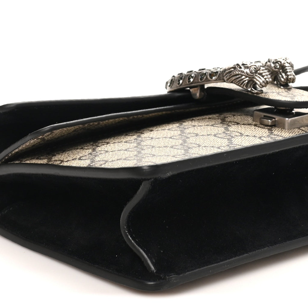 GG Supreme Monogram Suede Crystal Small Dionysus Shoulder Bag Beige Ebony Black Beige Ebony Black
