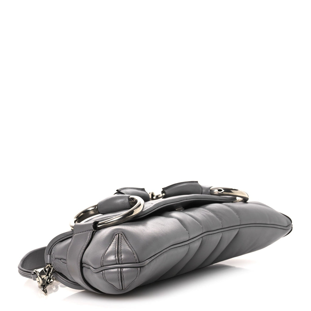 Nappa Vertical Matelasse Medium Maxi Horsebit Chain Shoulder Bag Grey