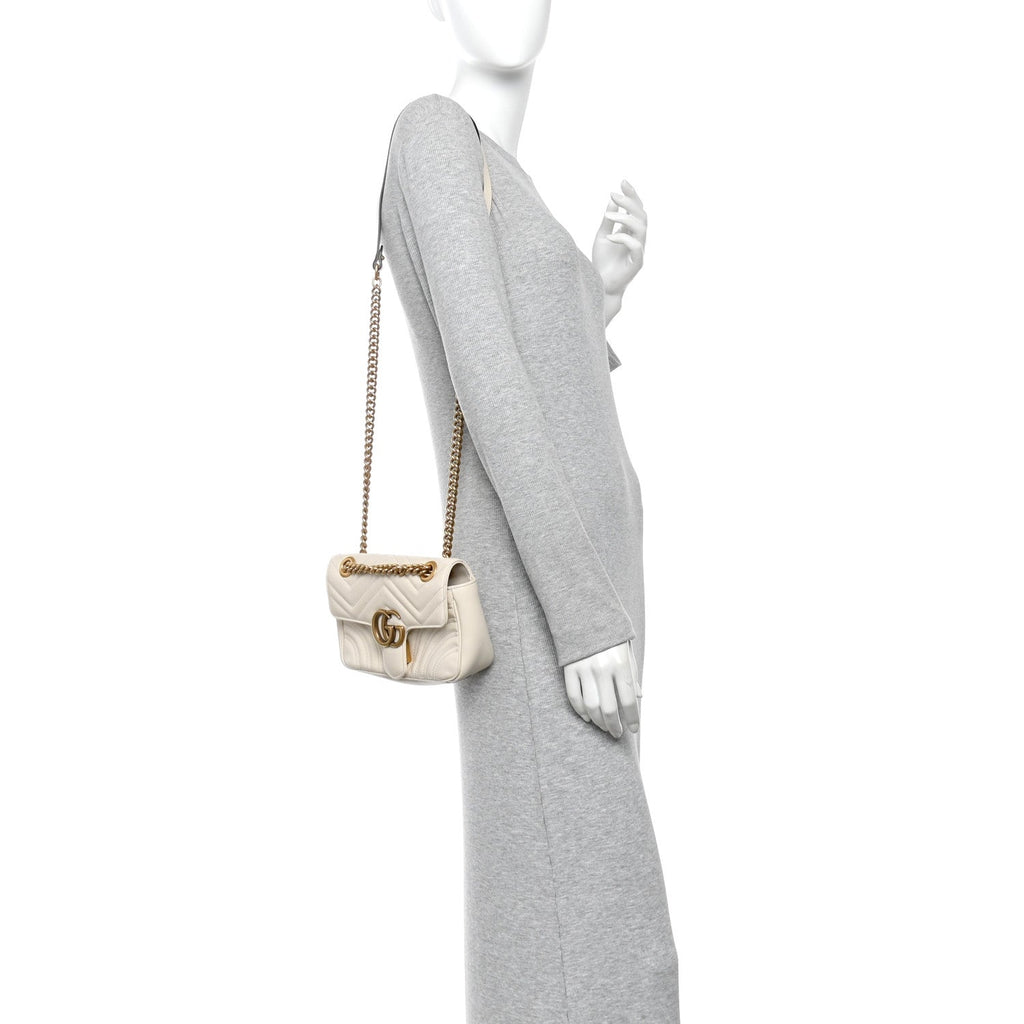 Calfskin Matelasse Mini GG Marmont Shoulder Bag White
